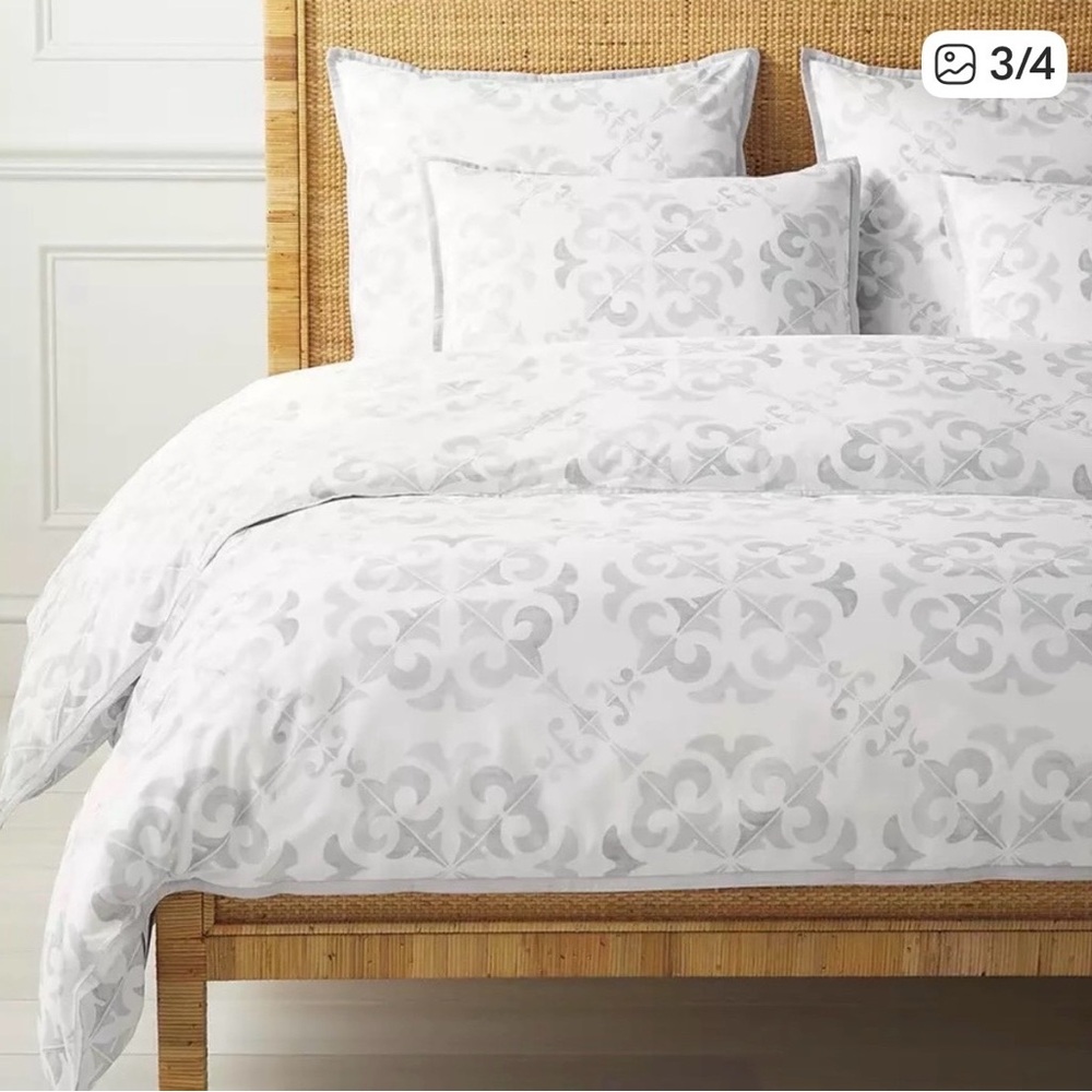 Serena & Lily White and Light Gray Wentworth Duvet Cover